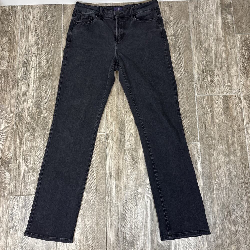 NYDJ Marilyn Straight Jeans Black Lift Tuck Stretch Technology Womens 10
